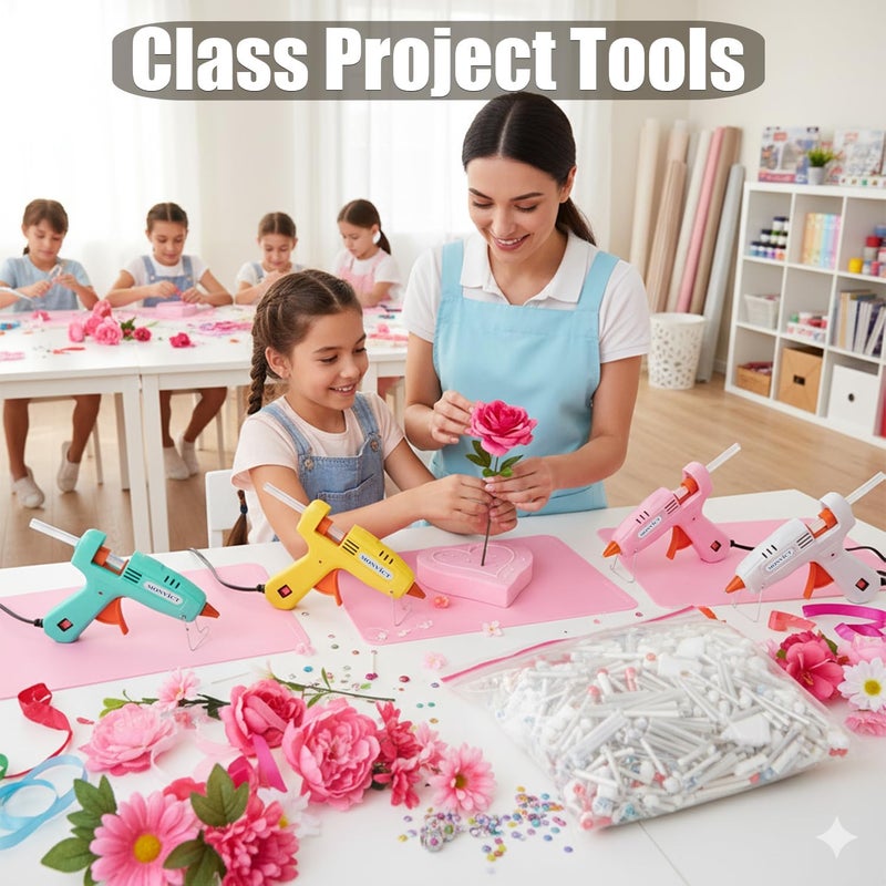 MONVICT 8 Pack 30W Hot Glue Gun Set with 50 Glue Sticks 2 Each of Pink/White/Lake Blue/Yellow - Easy to Use for DIY Crafts, Arts, Class Projects, School, Home Repairs - High Temp Mini Glue Guns - Image 4